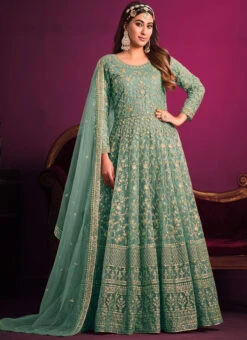 Green Net Embroidered Anarkali Suit Party Wear 6 Green Net Embroidered Anarkali Suit Party Wear -C Bazaar Shop green color net embroidered anarkali suit slsdc5307 u