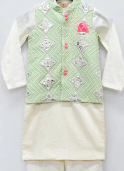 Green Cotton Silk Gotta Embroidery Bandi Set