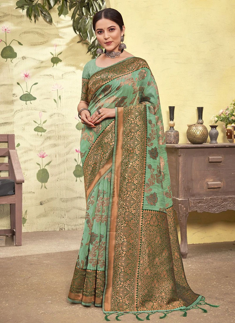 Green Cotton Weaving Work Saree Festive Wear 3 Green Cotton Weaving Work Saree Festive Wear - Image 3