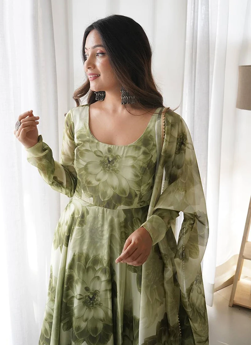 Green Digital Print Organza Anarkali Suit After Six Wear 4 Green Digital Print Organza Anarkali Suit After Six Wear - Image 4