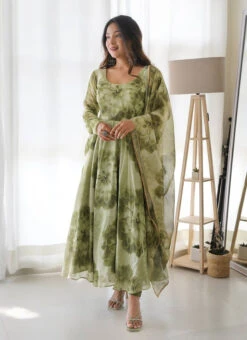 Green Digital Print Organza Anarkali Suit After Six Wear 6 Green Digital Print Organza Anarkali Suit After Six Wear -C Bazaar Shop green digital print organza anarkali suit slska4721sing239 u