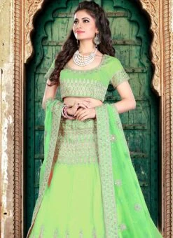 Green Embroidered A Line Lehenga Wedding Wear -C Bazaar Shop green embroidered a line lehenga ghsmvn156 b