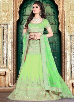 Green Embroidered A Line Lehenga Wedding Wear -C Bazaar Shop green embroidered a line lehenga ghsmvn156 u