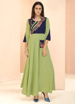 Green Embroidered Anarkali Dress After Six Wear -C Bazaar Shop green embroidered anarkali gown iwdsli6024 u
