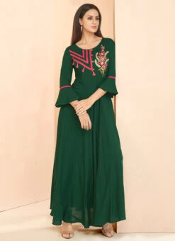 Green Embroidered Dress After Six Wear -C Bazaar Shop green embroidered anarkali gown iwdsli6028 u