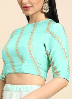 Green Embroidered Chiffon Blouse Festive Wear