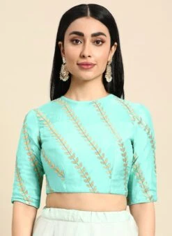 Green Embroidered Chiffon Blouse Festive Wear -C Bazaar Shop green embroidered chiffon blouse BLBS02303762 u