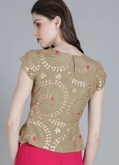 Green Embroidered Chinon Fabric Blouse Wedding Wear 7 Green Embroidered Chinon Fabric Blouse Wedding Wear -C Bazaar Shop green embroidered chinon fabric blouse BLBS02209599 b