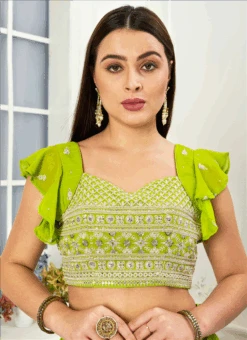 Green Embroidered Georgette Blouse Festive Wear 7 Green Embroidered Georgette Blouse Festive Wear -C Bazaar Shop green embroidered georgette blouse BLBS02307608 b
