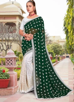 Green Faux Georgette Embroidered Half And Half Saree Party Wear 6 Green Faux Georgette Embroidered Half And Half Saree Party Wear -C Bazaar Shop green faux georgette embroidered half and half saree sasunk2094 u