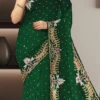 Green Faux Georgette Hand Work Saree Party Wear