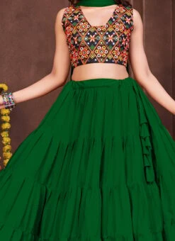 Green Faux Georgette Mirror Chaniya Choli Festive Wear