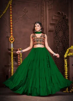 Green Faux Georgette Mirror Chaniya Choli Festive Wear -C Bazaar Shop green faux georgette mirror chaniya choli ghsacw7528 u