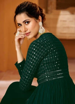 Green Faux Georgette Mirror Work Anarkali Suit Party Wear -C Bazaar Shop green faux georgette mirror work anarkali suit slska45892023 b