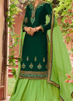 Green Faux Georgette Umbrella Lehenga Party Wear