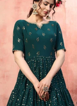 Green Georgette Anarkali Gown Party Wear