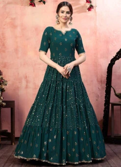 Green Georgette Anarkali Gown Party Wear -C Bazaar Shop green georgette anarkali gown bgwsom4524 u