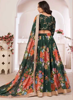 Green Georgette Embroidered And Printed Lehenga Choli Party Wear -C Bazaar Shop green georgette embroidered and printed lehenga choli ghsaj42546009 b
