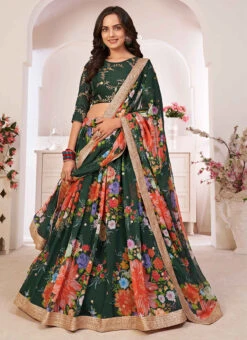 Green Georgette Embroidered And Printed Lehenga Choli Party Wear -C Bazaar Shop green georgette embroidered and printed lehenga choli ghsaj42546009 u