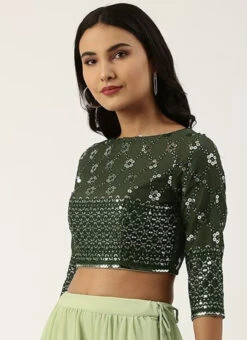 Green Georgette Embroidered Blouse Wedding Wear -C Bazaar Shop green georgette embroidered blouse BLBS02305279 b