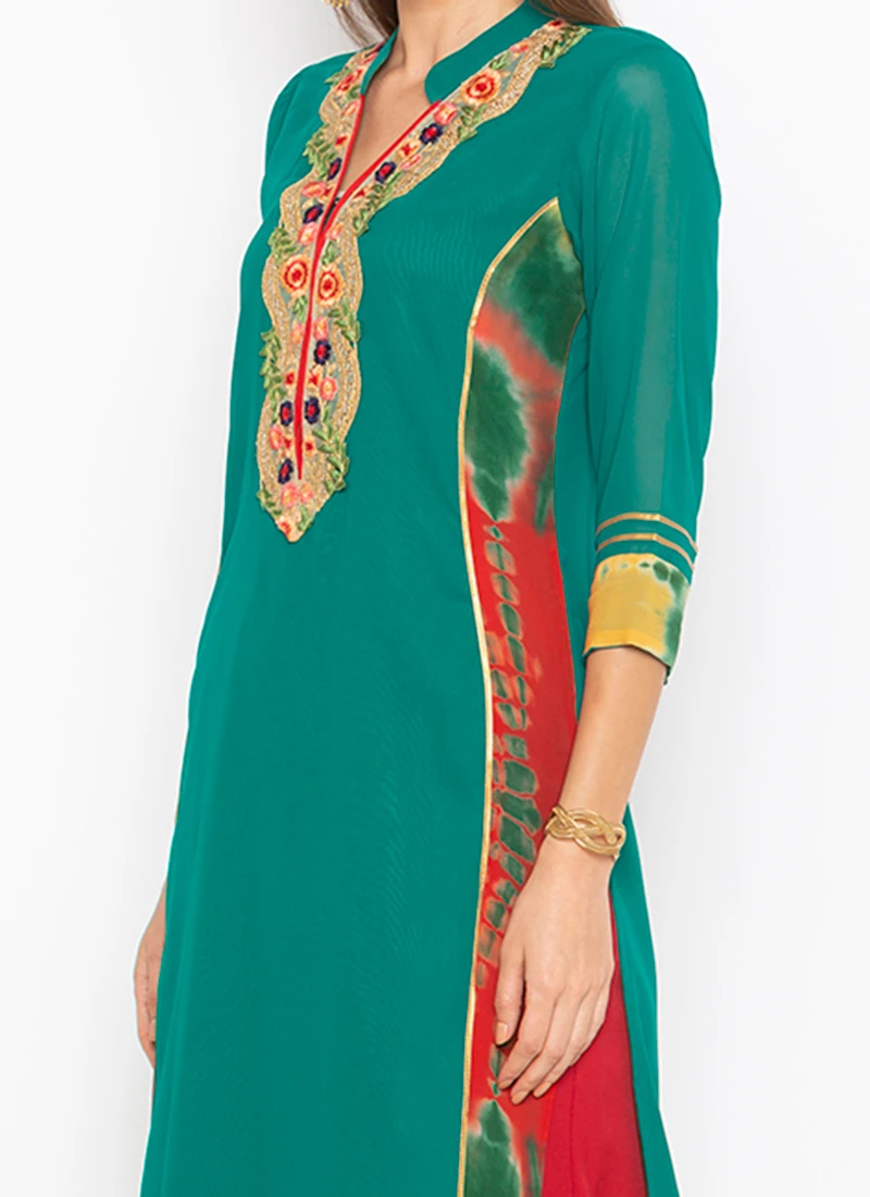 Green Georgette Embroidered Kurta Palazzo Set Party Wear 1 Green Georgette Embroidered Kurta Palazzo Set Party Wear