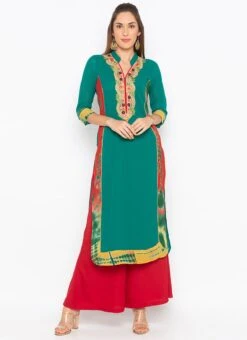 Green Georgette Embroidered Kurta Palazzo Set Party Wear 6 Green Georgette Embroidered Kurta Palazzo Set Party Wear -C Bazaar Shop green georgette embroidered kurta palazzo set krsmnc2101 u