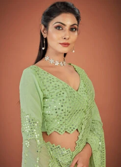 Green Georgette Embroidered Work Saree Party Wear 7 Green Georgette Embroidered Work Saree Party Wear -C Bazaar Shop green georgette embroidered work saree sasacw4939 b