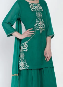 Green Georgette Kurta Sharara Set Party Wear