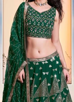 Green Georgette Sequins A Line Lehenga Choli Party Wear