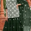 Green Georgettte Embroidered A Line Lehenga Festive Wear