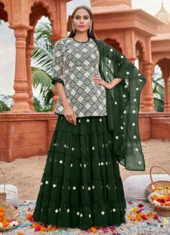 Green Georgettte Embroidered A Line Lehenga Festive Wear -C Bazaar Shop green georgettte embroidered a line lehenga ghska43441107 u