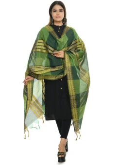 Green Handloom Cotton Weaving Work Dupatta Work Wear -C Bazaar Shop green handloom cotton weaving work dupatta dpdmimfd076 u