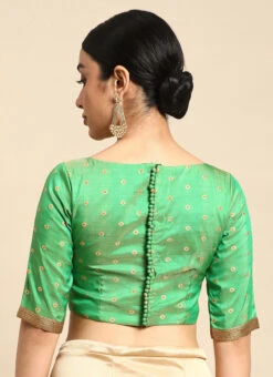 Green Jacquard Boat Neck Blouse Festive Wear -C Bazaar Shop green jacquard boat neck blouse BLBS02306314 b