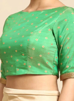 Green Jacquard Boat Neck Blouse Festive Wear