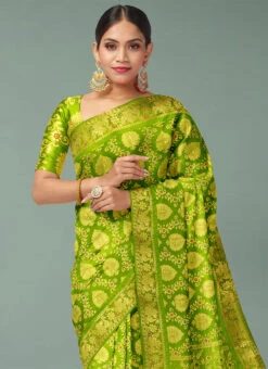 Green Kanjeevaram Silk Weaving Work Saree Party Wear -C Bazaar Shop green kanjeevaram silk weaving work saree sadsf4872 b