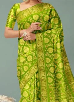 Green Kanjeevaram Silk Weaving Work Saree Party Wear