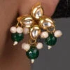 Green Kundan N Beads Stud Earrings Party Wear