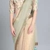 Green N Cream Embroiderd Half N Half Saree Wedding Wear
