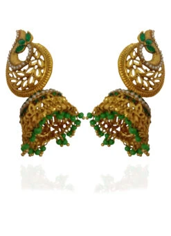 Green N Gold Alloy Jhumka Festive Wear -C Bazaar Shop green n gold alloy jhumka ermvd10818 b