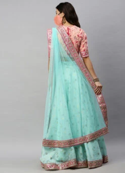Green N Peach Embroidered Lehenga Set Wedding Wear -C Bazaar Shop green n peach embroidered lehenga set GHBS02007361 b