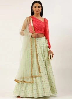 Green N Pink Embroidered Lehenga Set Wedding Wear -C Bazaar Shop green n pink embroidered lehenga set GHBS02206303 u