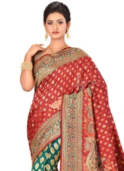 Green N Red Art Silk Kancheepuram Half N Half Sare Festive Wear -C Bazaar Shop green n red art silk kancheepuram half n half saree sadsf3406 b