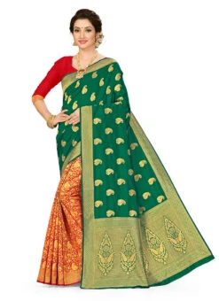 Green N Red Banarasi Silk Zari Work Saree Festive Wear 6 Green N Red Banarasi Silk Zari Work Saree Festive Wear -C Bazaar Shop green n red banarasi silk zari work saree sasstsktjl28540b u