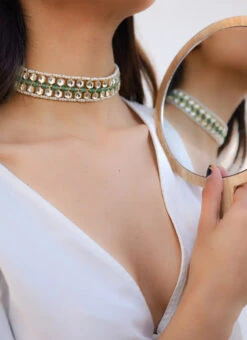 Green N White Designer Choker Set Party Wear -C Bazaar Shop green n white designer choker set jydmf1897 b
