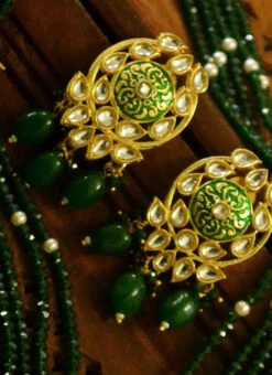 Green Necklace Set With Earrings Party Wear