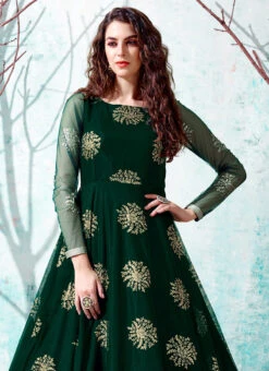 Green Net Anarkali Gown Party Wear -C Bazaar Shop green net anarkali gown bgwrsom4538 b