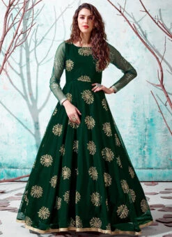 Green Net Anarkali Gown Party Wear -C Bazaar Shop green net anarkali gown bgwrsom4538 u