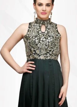 Green Net Designer Anarkali Suit Party Wear