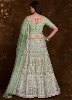 Pista Green Net Embroidered Stones Umbrella Lehenga Wedding Wear -C Bazaar Shop green net embroidered stones umbrella lehenga ghska467275014 b