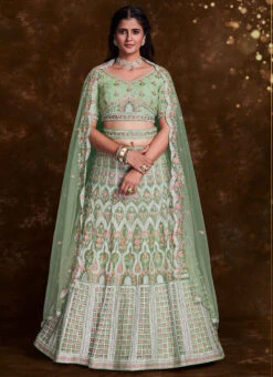 Pista Green Net Embroidered Stones Umbrella Lehenga Wedding Wear -C Bazaar Shop green net embroidered stones umbrella lehenga ghska467275014 u